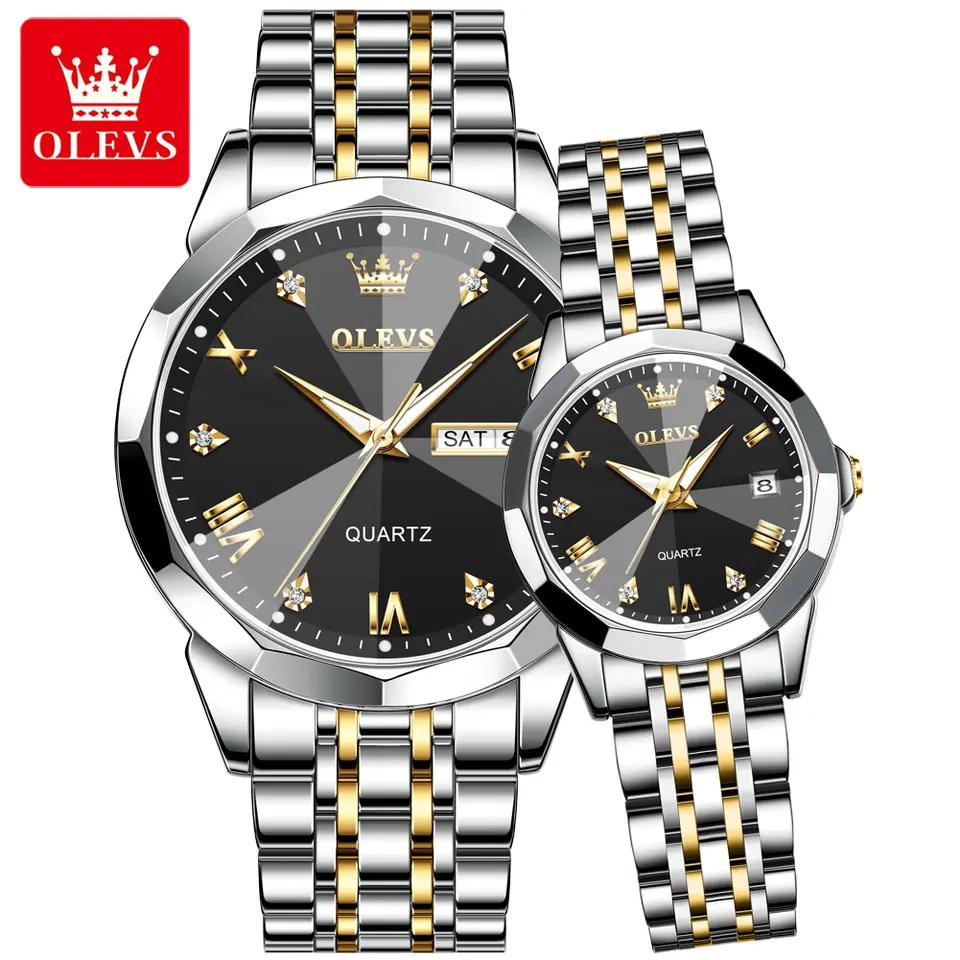 Olevs 9931 Black Colour And Silver+Gold Chain