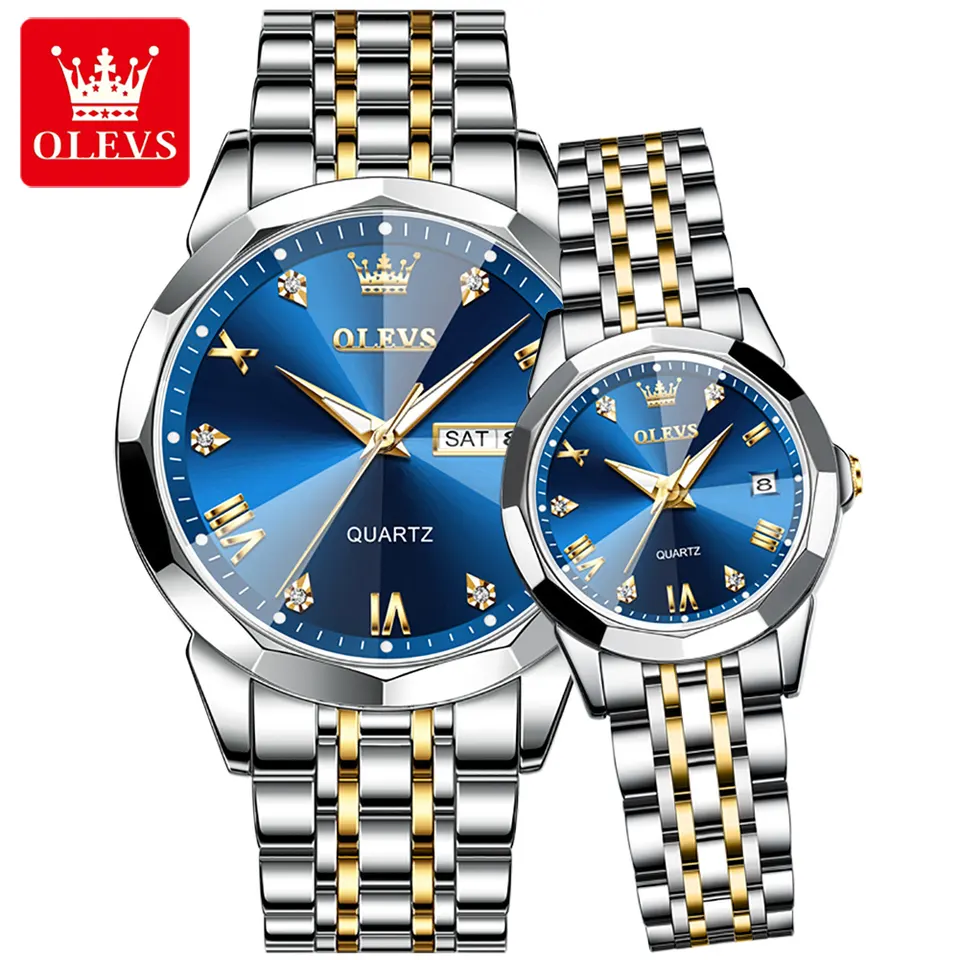 Olevs 9931 Blue Colour And Silver+Gold Chain